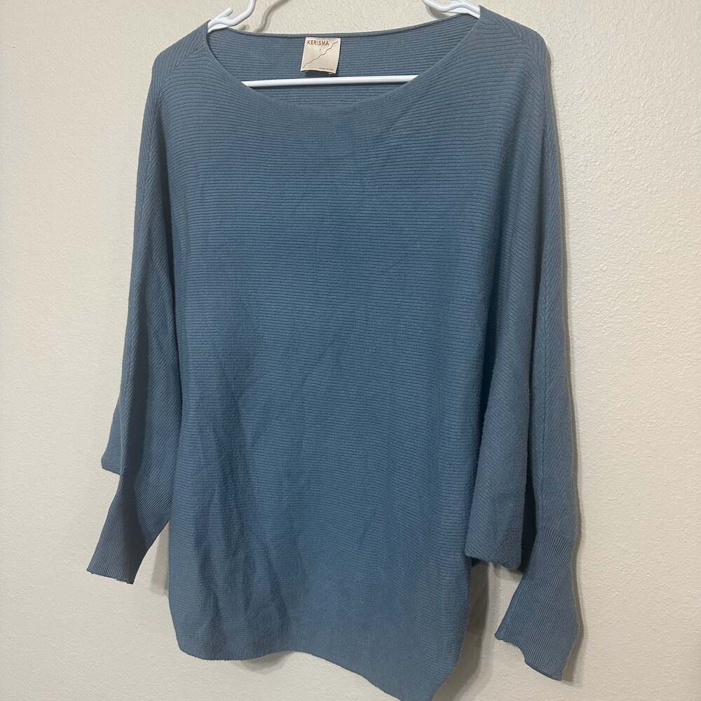 Kerisma Blue Ribbed Knit Boatneck Batwing Sleeve Sweater S/M
